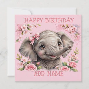 Weiblicher Elefant: Baby-Tier Pastell-Schleife & B Karte
