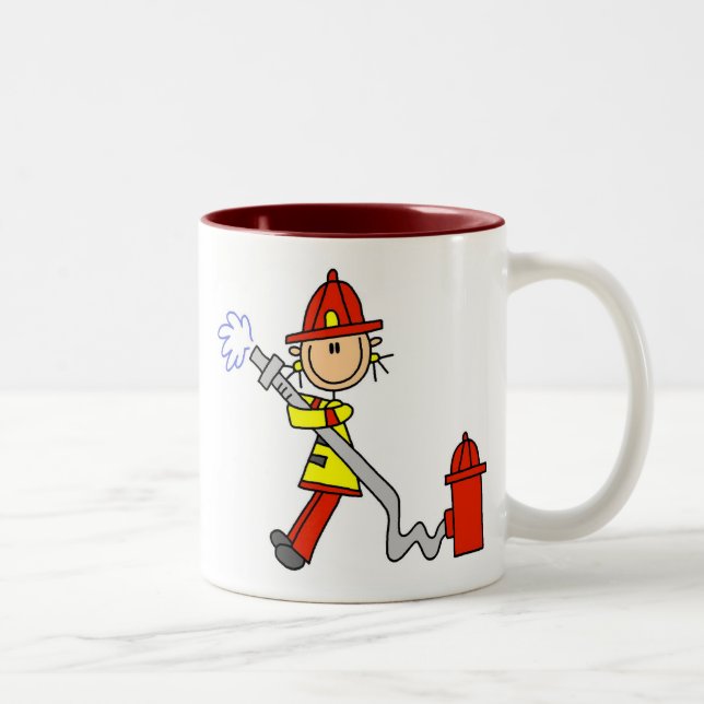 Weiblicher Feuerwehrmann mit Schlauch-T - Shirts Zweifarbige Tasse (Rechts)