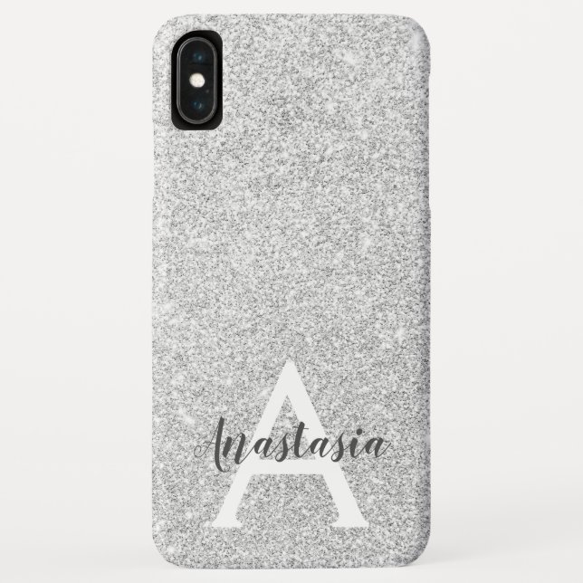 Weiblicher Glam Silber Glitter Funkeln Monogramm N Case-Mate iPhone Hülle (Rückseite)