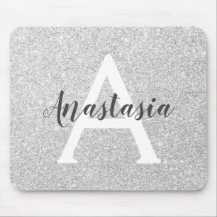 Weiblicher Glam Silber Glitter Funkeln Monogramm N Mousepad