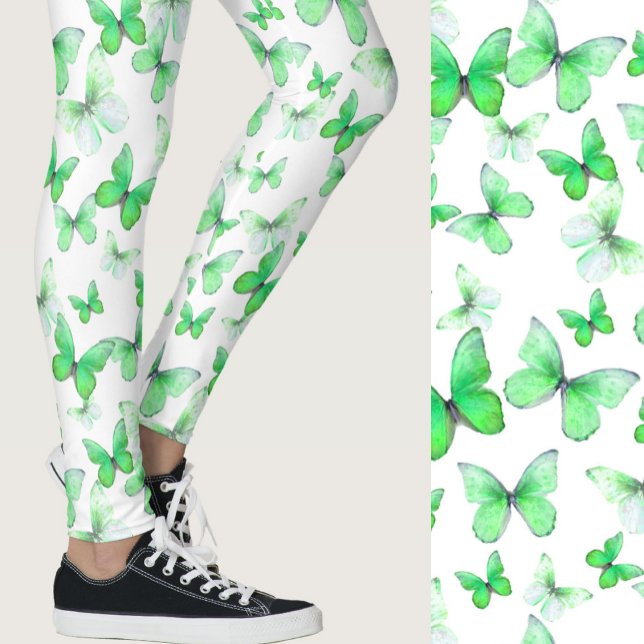 Weiblicher grüner Schmetterling whimsical gemuster Leggings (Von Creator hochgeladen)