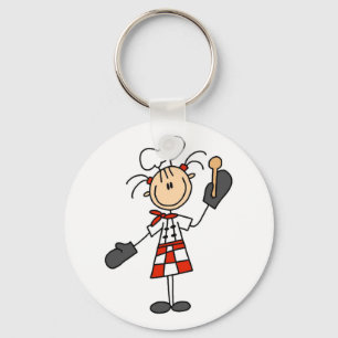 Weiblicher Koch mit Ofen-Mitt-T-Shirts und Schlüsselanhänger