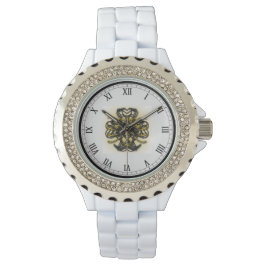 Weiblicher Kristall White Enamel Watch Armbanduhr