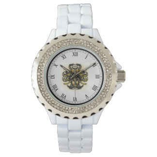Weiblicher Kristall White Enamel Watch Armbanduhr