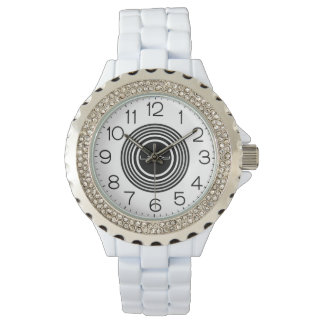 Weiblicher Kristall White Enamel Watch Armbanduhr