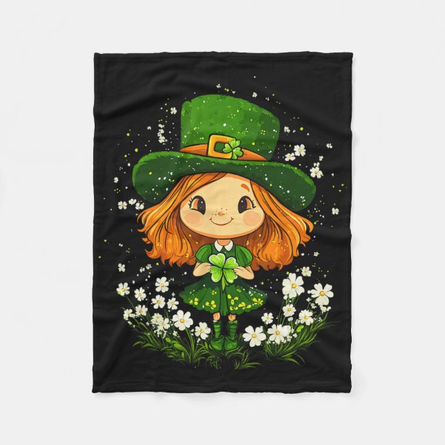 Weiblicher Leprechaun Shamrock Mädchen St Patricks Fleecedecke (Vorderseite)