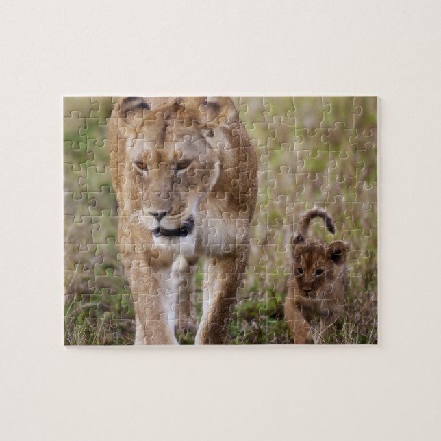 Weiblicher Löwe mit Kübel Puzzle (Horizontal)