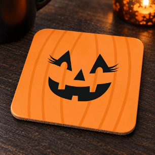 Weiblicher Orange Jack o Lantern Wimpern Kürbis Getränkeuntersetzer