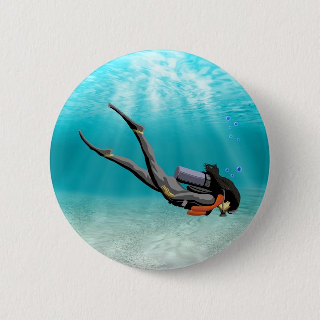 Weiblicher S.C.U.B.A. Taucher Button (Vorderseite)