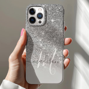Weiblicher Silber Glitter Monogramm Name Case-Mate iPhone Hülle