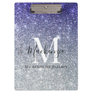 Weiblicher Silber Lila Ombre Glitter Monogramm Nam Klemmbrett