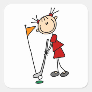 Weiblicher Stockfigur-Golfer Quadratischer Aufkleber