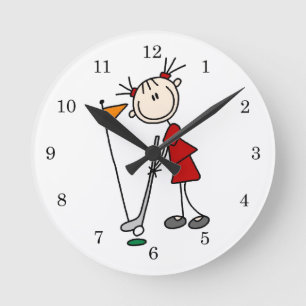 Weiblicher Stockfigur-Golfer Runde Wanduhr