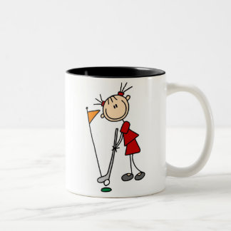 Weiblicher Strichmännchen-Golfspieler Zweifarbige Tasse