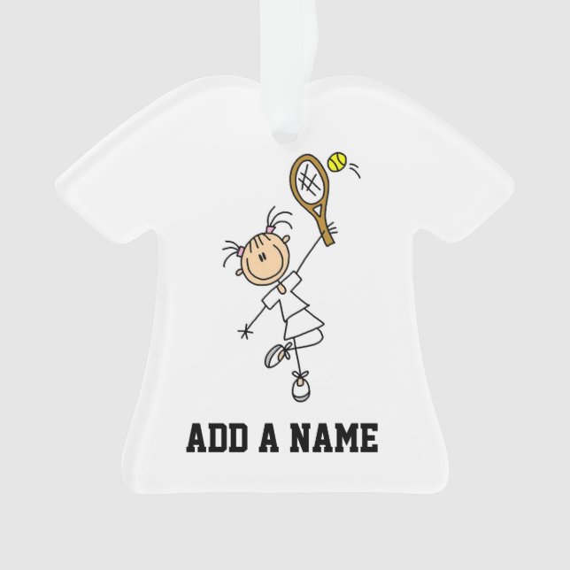Weiblicher Strichmännchen-Tennis-Spieler Ornament (Vorderseite)