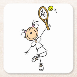 Weiblicher Strichmännchen-Tennis-Spieler Rechteckiger Pappuntersetzer