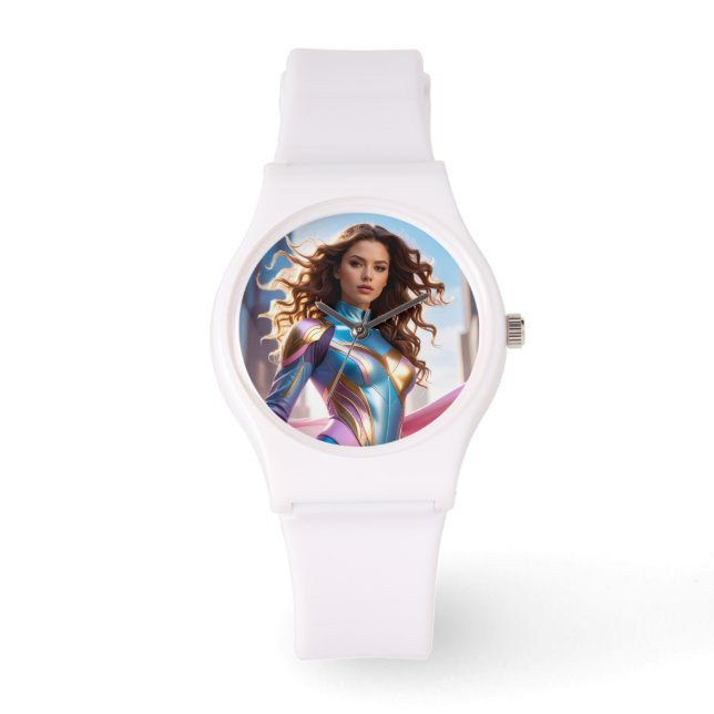WEIBLICHER SUPERHELD - SCI-FI-FANTASY ARMBANDUHR (Vorderseite)
