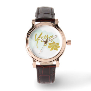 *~* weiblicher Watercolor-GoldGlitzer-Yoga-Lotos Armbanduhr