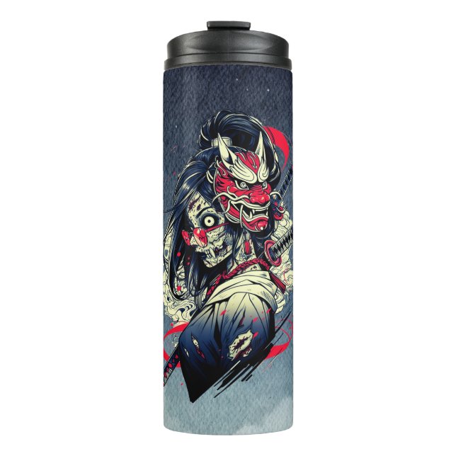 Weiblicher Zombie-Samurai – Kunst der untoten Krie Thermosbecher (Vorderseite)