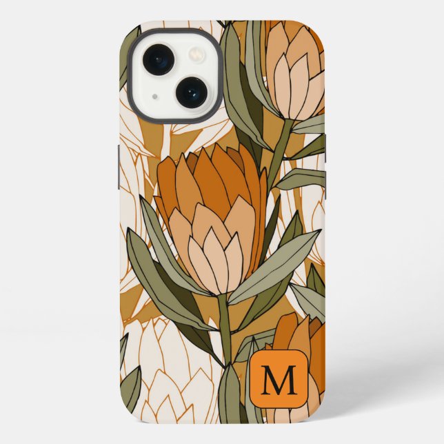 Weibliches botanisches Muster in braun Initiale iPhone Hülle (Rückseite)