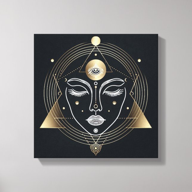 Weibliches Drittes Auge mit goldener Geometrie Leinwanddruck (Vorderseite)