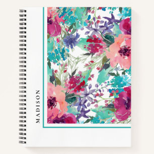 Weibliches farbenfrohes Wasserfarben-Blumenmuster Notizbuch
