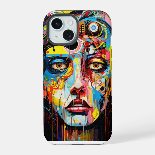 Weibliches Gesicht Farbiger Expressionismus iPhone 15 Hülle (Rückseite)