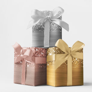 Weibliches Glitzer Glamour Faux Folien Set Geschenkpapier Set