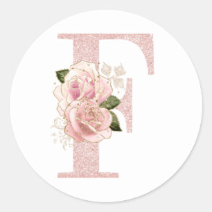 Weibliches, hellrosa-goldenes Glitter-Monogramm F  Runder Aufkleber