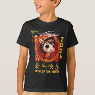 Weibliches Jahr des Pferdes 2026 chinesischer Mond T-Shirt