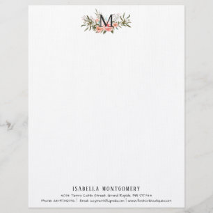 Weibliches Korallen-Blumen-Watercolor Boho Monog Briefbogen
