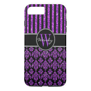 Weibliches Lila Glitter Schwarz Damast Dein Name Case-Mate iPhone Hülle