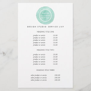 Weibliches Logo türkis Preise und Dienstleistung Flyer
