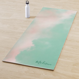 Weibliches Pastell-Rosa-Grün Elegantes Skript Name Yogamatte
