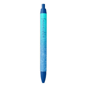 Weibliches personalisiertes aquablaues Ombre-Glitt Kugelschreiber