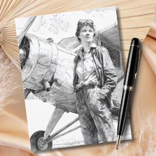 Weibliches Pilotinnen-Porträt-Skizze Lustige Luftf Postkarte