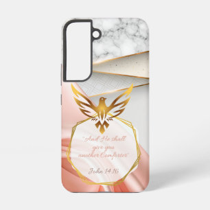 Weibliches religiöses rosa Satin-Marmor-Gold-Taube Samsung Galaxy Hülle