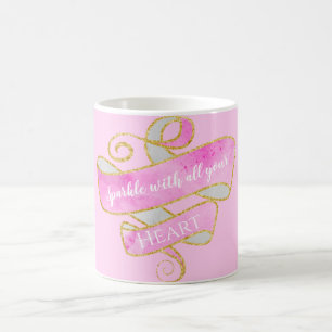Weibliches Rosa Gold Glitter Funkeln Herz Kaffeetasse