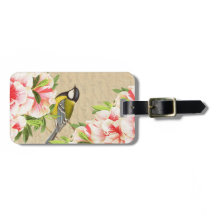 Weibliches vintage-Gepäckanhänger mit Vogel und Bl