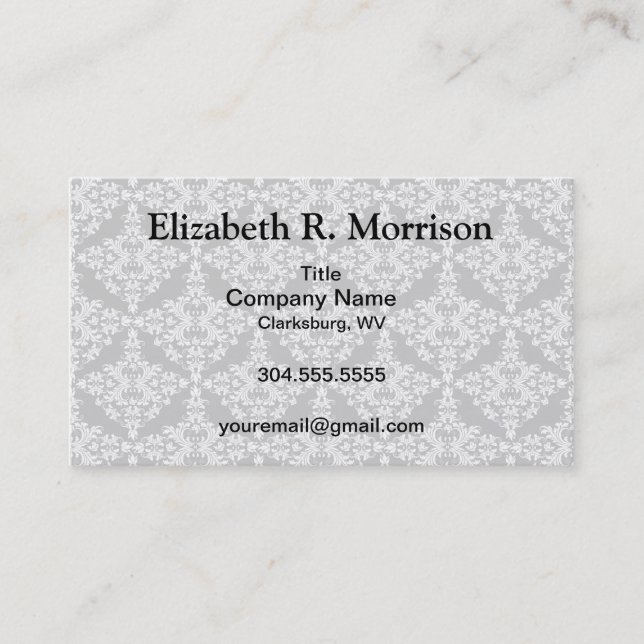 Weibliches Weiß auf schwarzem Damast Visitenkarte (Vorderseite)