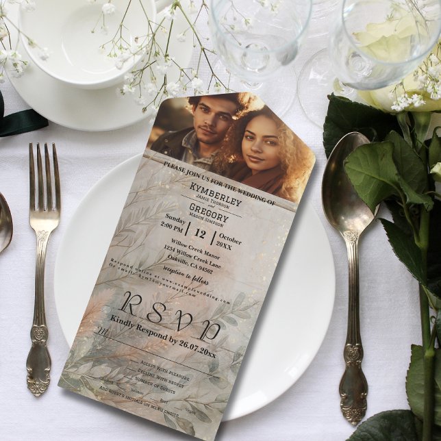 Weich Abstraktes botanisches Graugrün Minimalistis All In One Einladung (Von Creator hochgeladen)