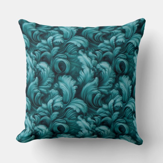 Weich Aquamarin türkisfarbene Blumen Eleganter Kom Kissen (Vorderseite)