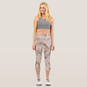 Weich Beige Brown Mermaid Scales Glam 1 Capri Leggings