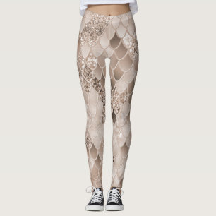 Weich Beige Brown Mermaid Scales Glam 1 Leggings