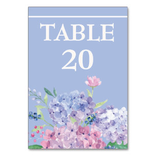 Weich blau, Hydrangeas Hochzeitsempfang Tischnummer