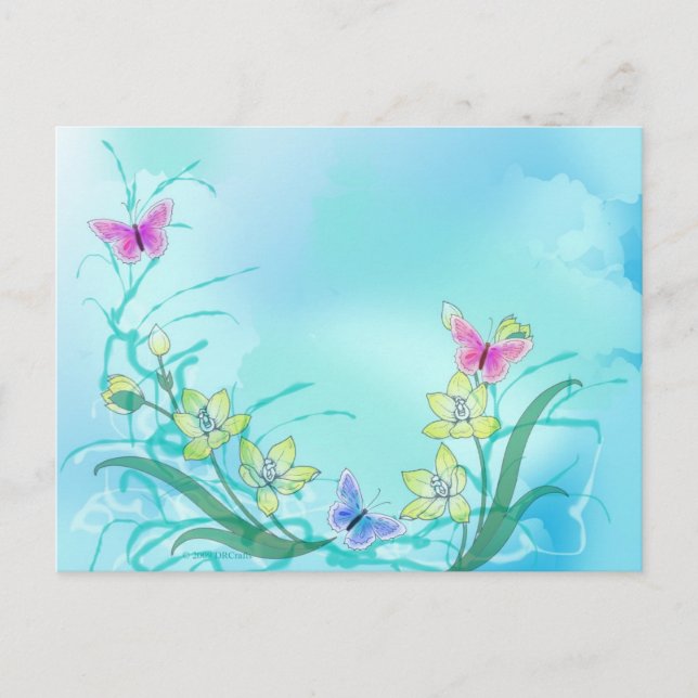 Weich blau mit Schmetterlingen Postkarte (Vorderseite)