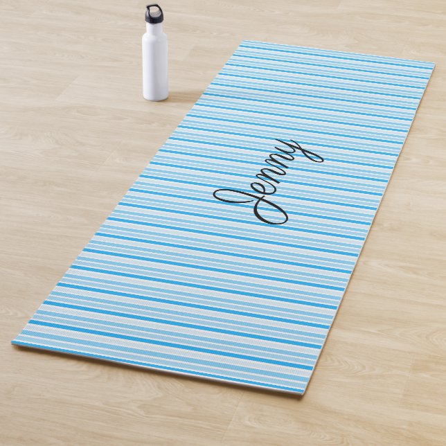 Weich blau Streifen Personalisiert Yoga Mat Yogamatte (Beispiel)