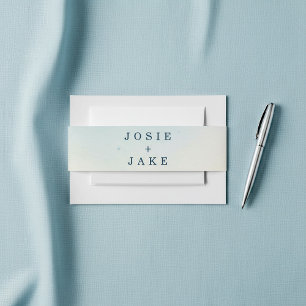 Weich Blau und cremefarbene Minimalistische Hochze Einladungsbanderole