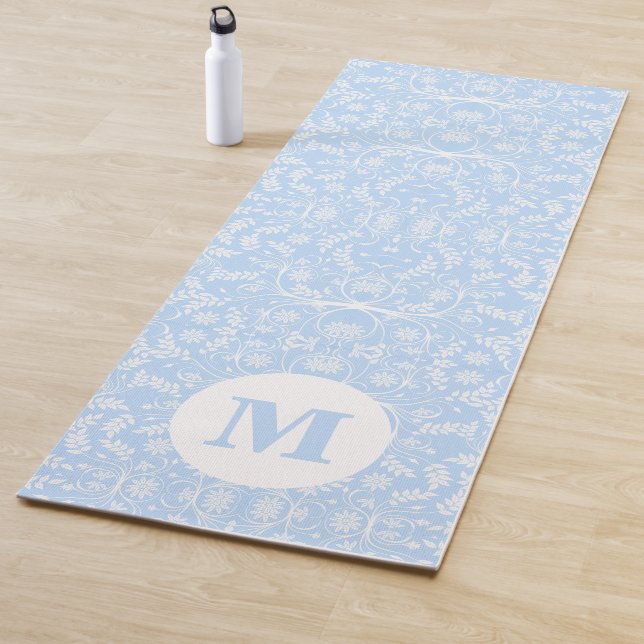 Weich blau und weiß Botanisch mit Monogramm Yogamatte (Beispiel)