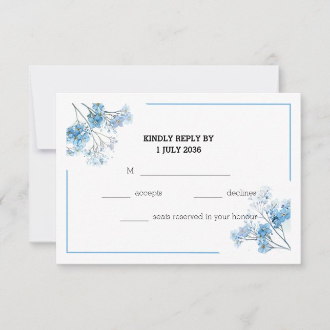 Weich blaue elegante Aquarellfarben-Blume Hochzeit RSVP Karte (Vorderseite)